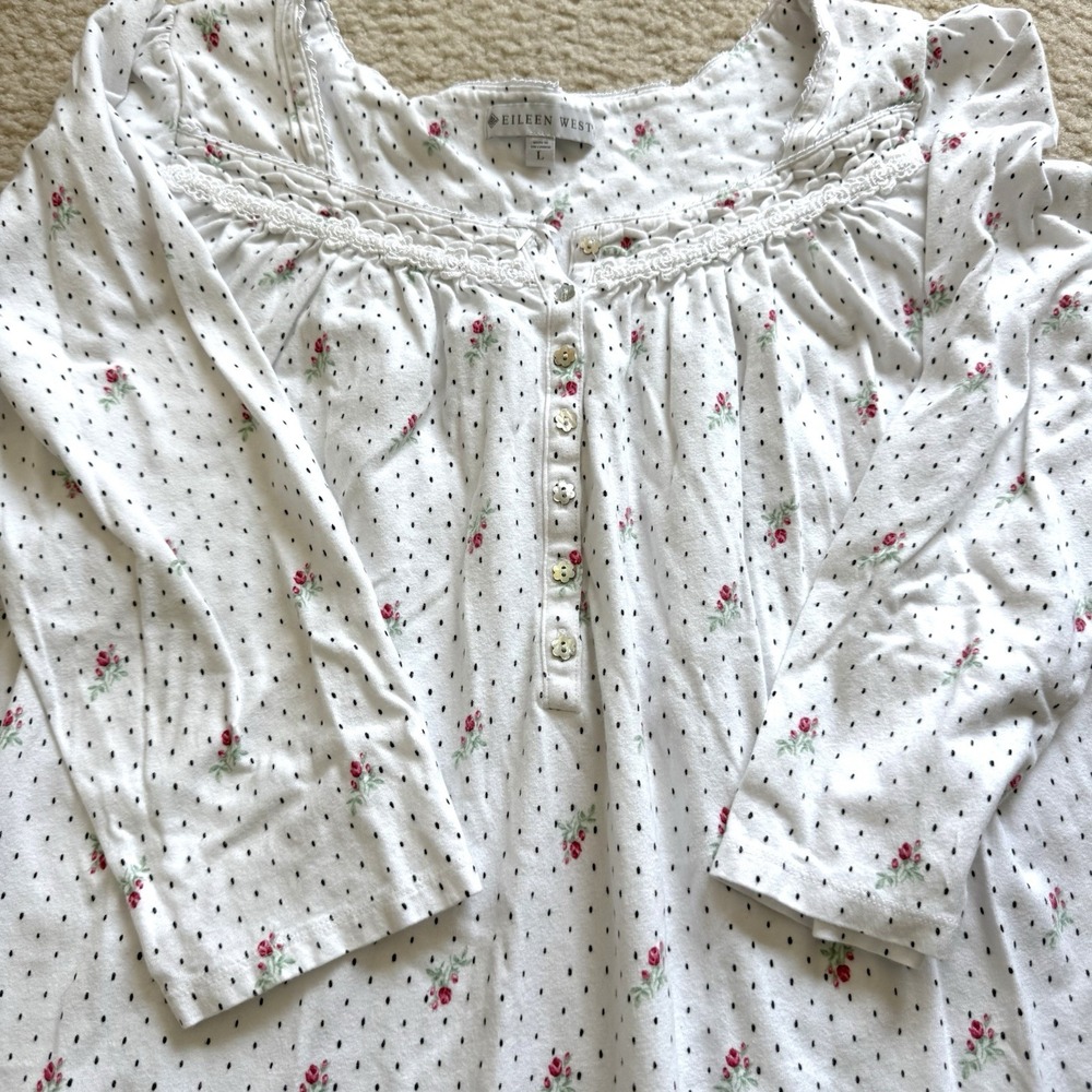 Eileen West Nightgown L Rose Buds Cotton Flannel Cottagecore Grannycore Warm